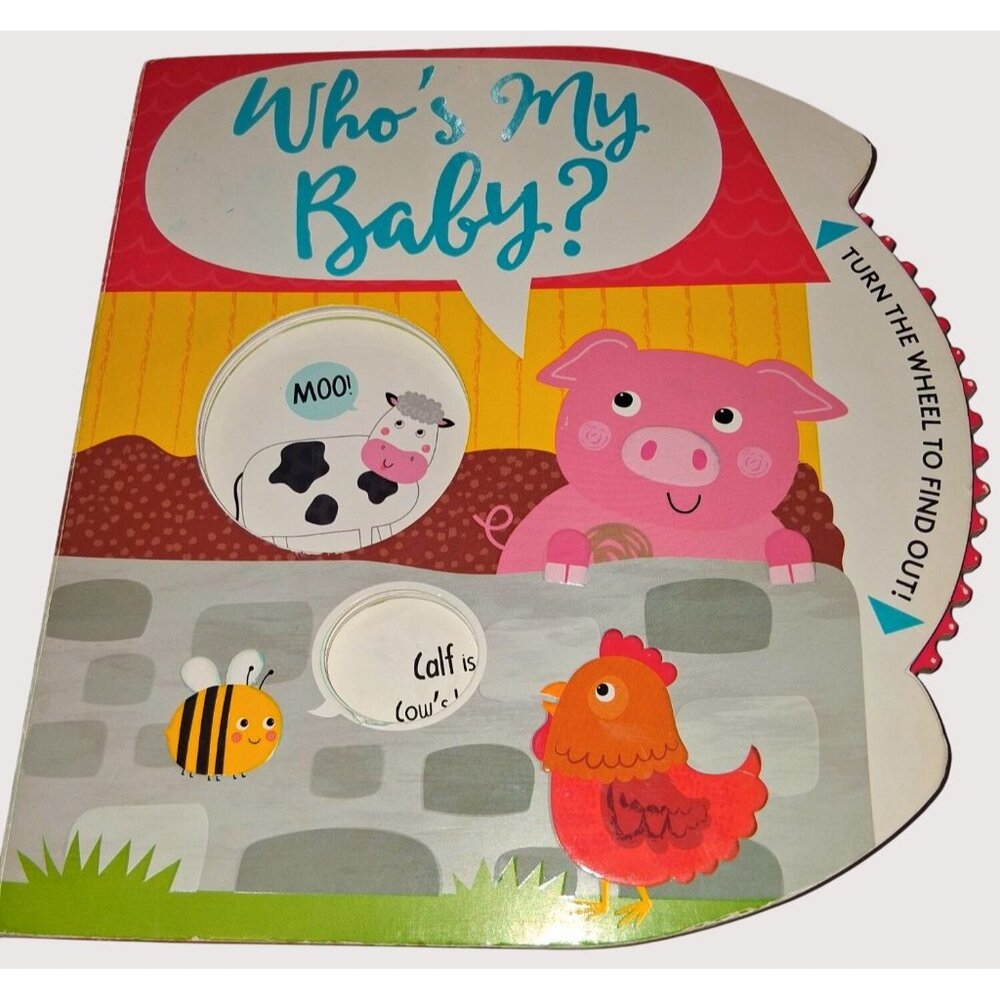 Whos My Baby? Interactive Wooden Board Book With Turning Wheel